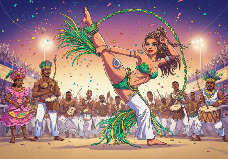 Karnawałowa capoeira – fighterka w akrobatycznym seksapilu