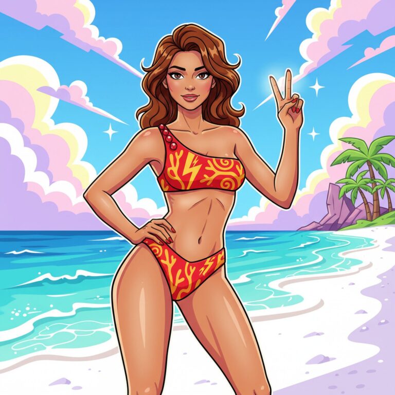 Sardyńska pasja na plaży – intensywne czerwone bikini z motywem koralowca